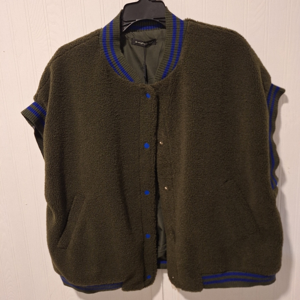 Do Everything in Love Knit College Sherpa Vest | Olive & Blue | OS